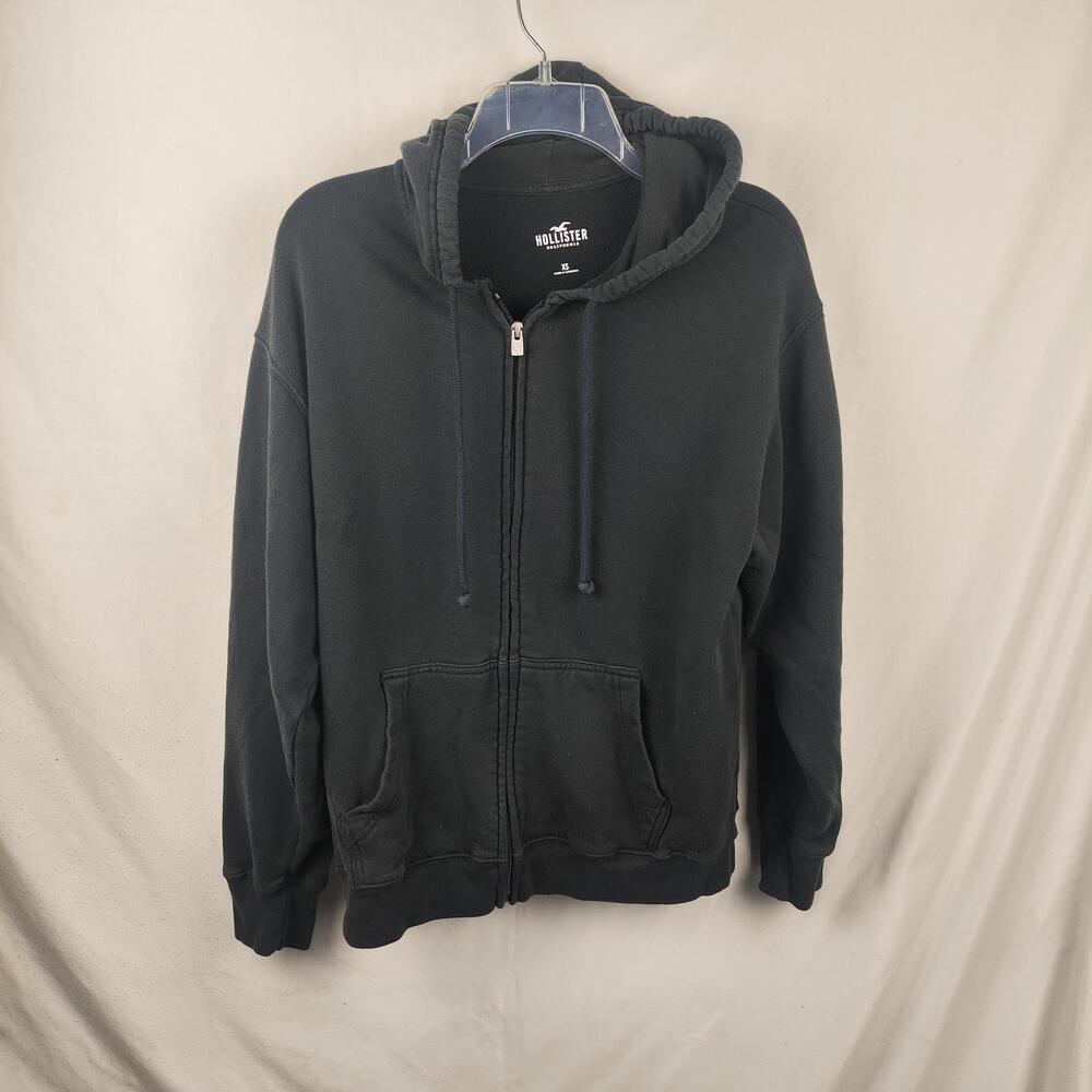 Hollister Hoodie Mens XS Black Full Zip Fleece Sweatshirt Kangaroo Pocket